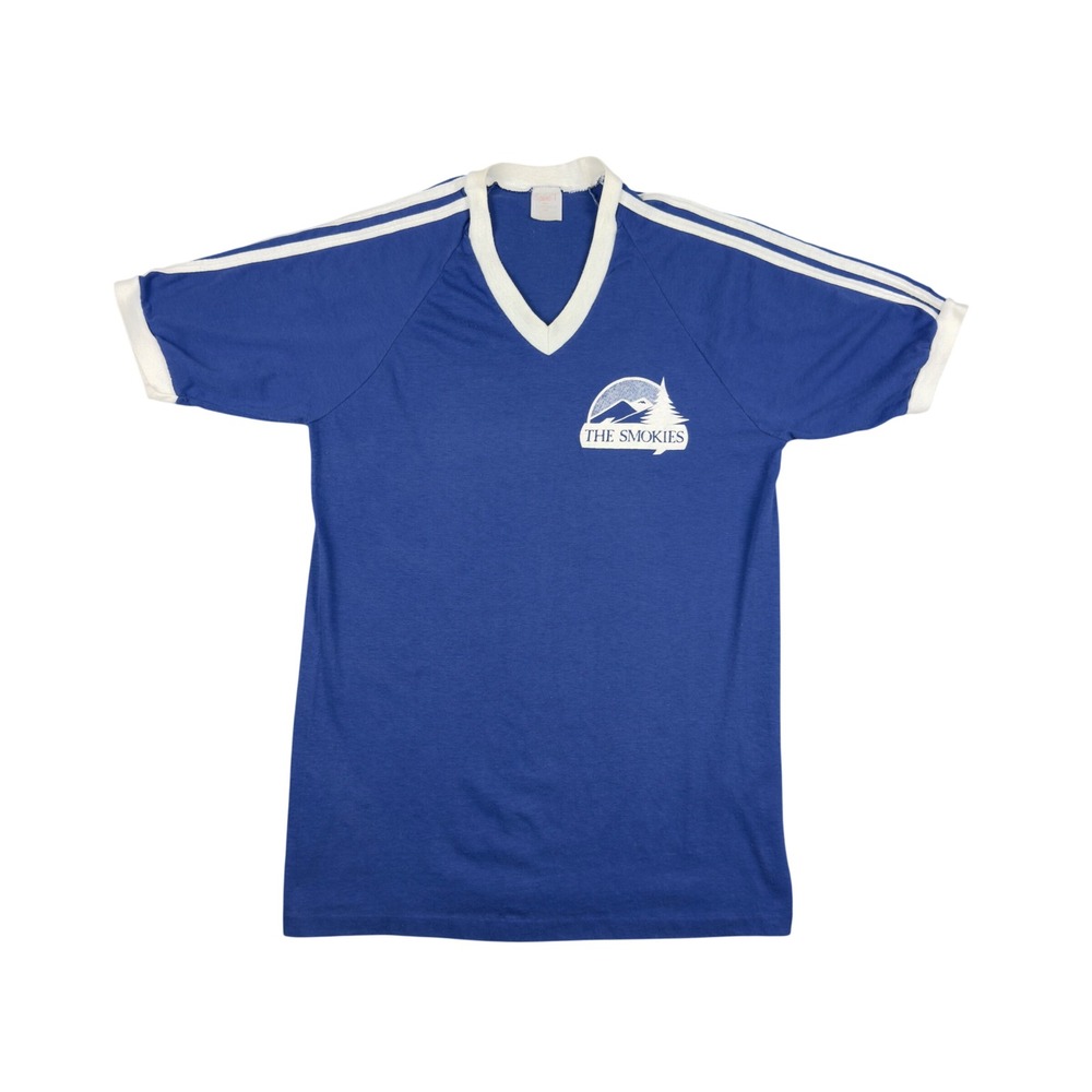 Vtg 70s 80s Sport-T Smoky Mountains Ringer Jersey Tee Men's L Fits S/M Blue USA